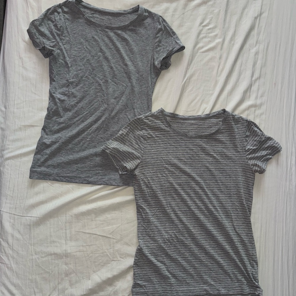 Gray Striped and Solid T-Shirt Set